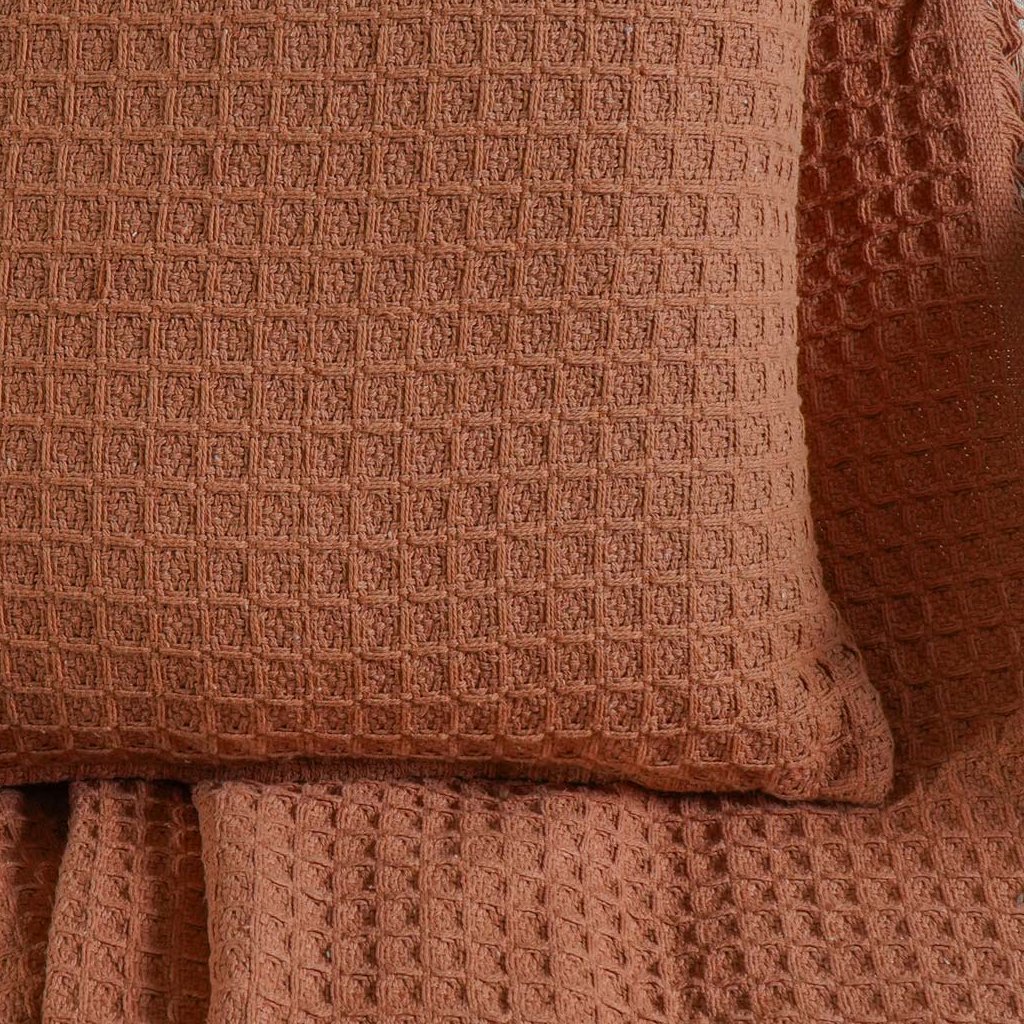 Capa de Almofada Decorativa Waffle 100% Algodão 45x45cm Terracota