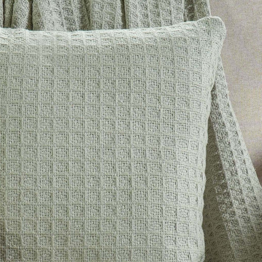 Capa de Almofada Decorativa Waffle 100% Algodão 45x45cm Verde Alfafa
