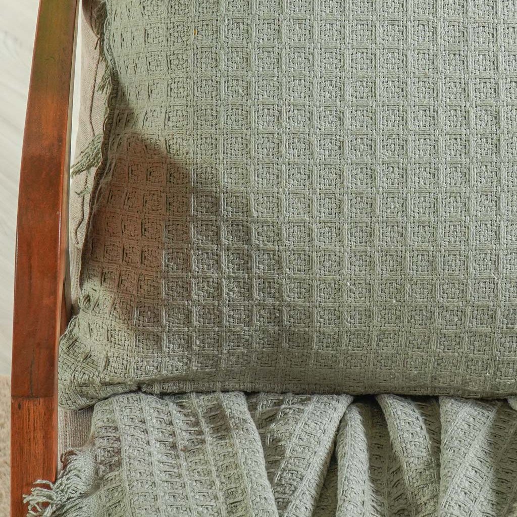 Capa de Almofada Decorativa Waffle 100% Algodão 45x45cm Verde Alfafa