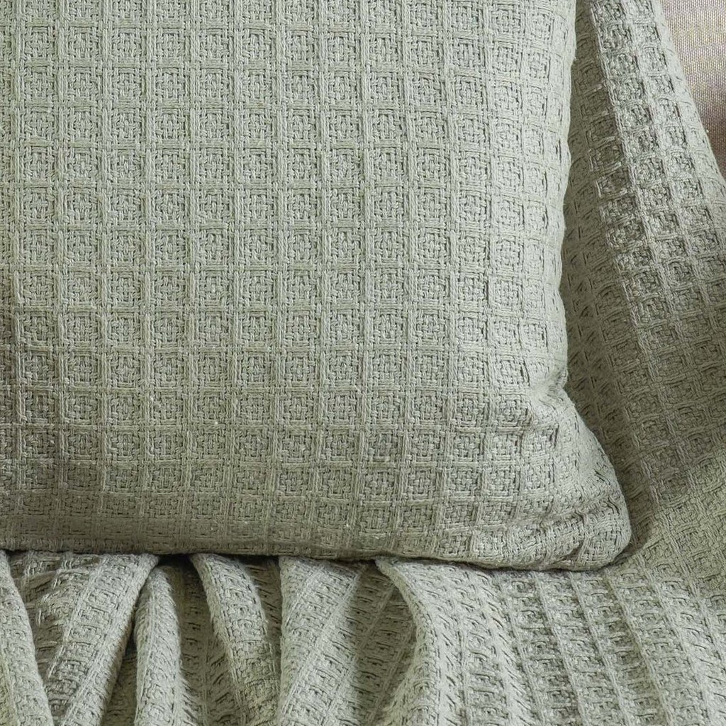 Capa de Almofada Decorativa Waffle 100% Algodão 45x45cm Verde Alfafa