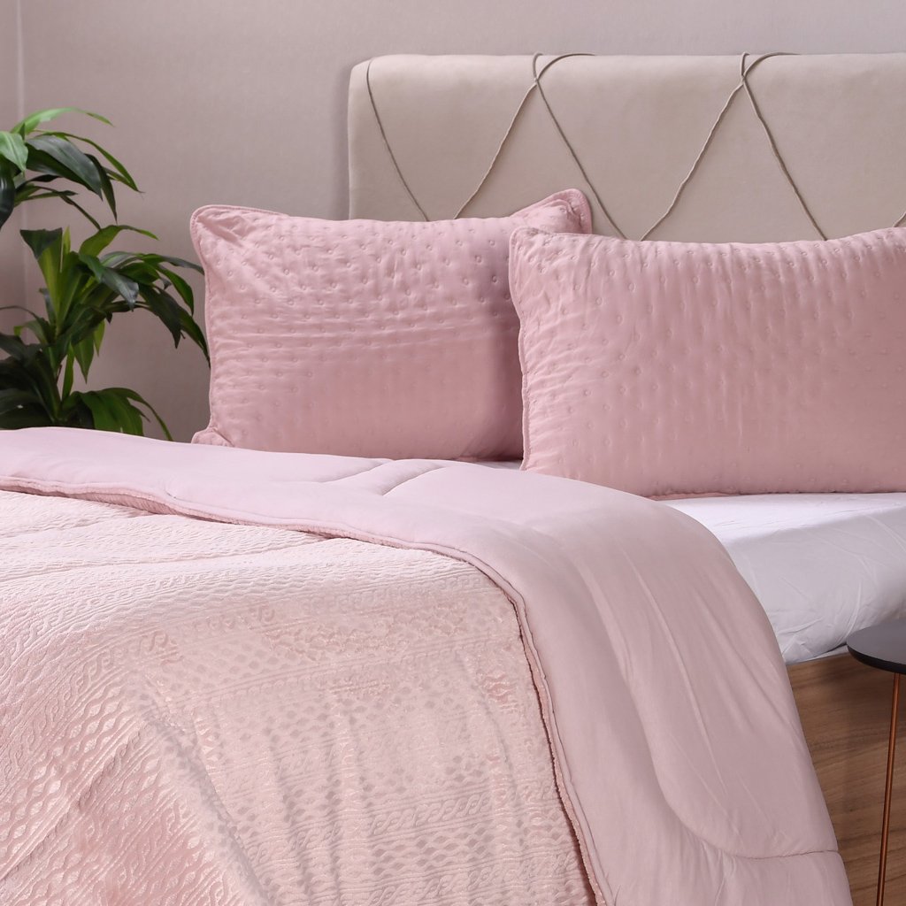 Coberdrom Duetto Plush Casal Malha 100% Algodão 200x220cm Rosa Pó
