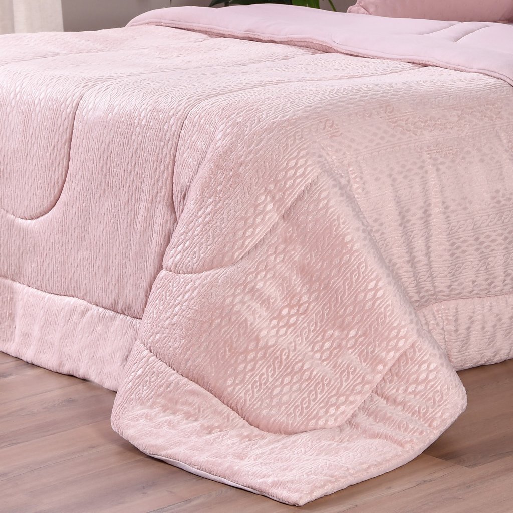 Coberdrom Duetto Plush Casal Malha 100% Algodão 200x220cm Rosa Pó