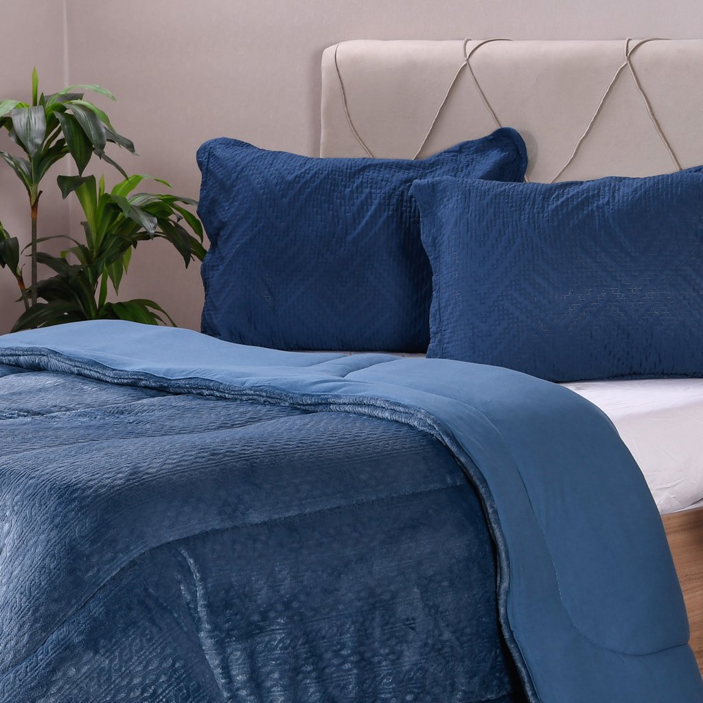Coberdrom Duetto Plush Queen Malha 100% Algodão 220x240cm Safira