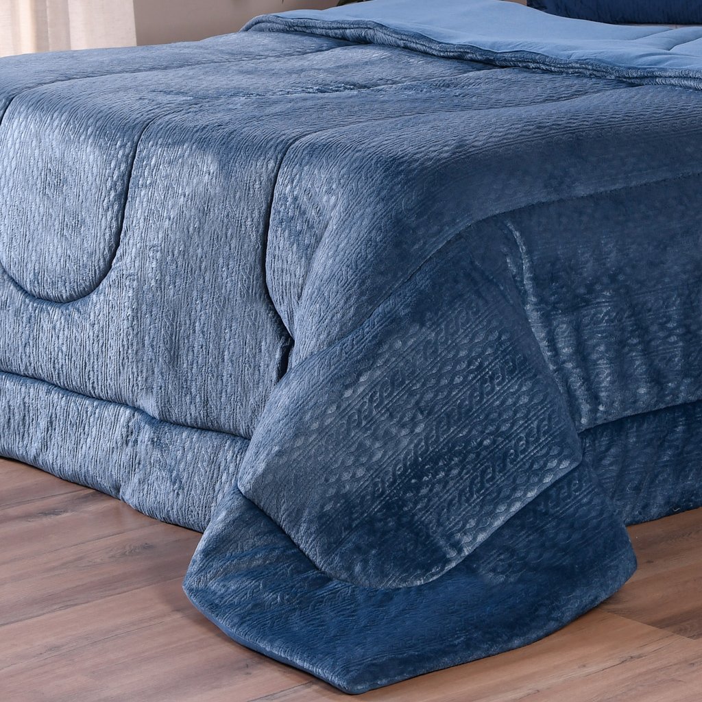 Coberdrom Duetto Plush Queen Malha 100% Algodão 220x240cm Safira