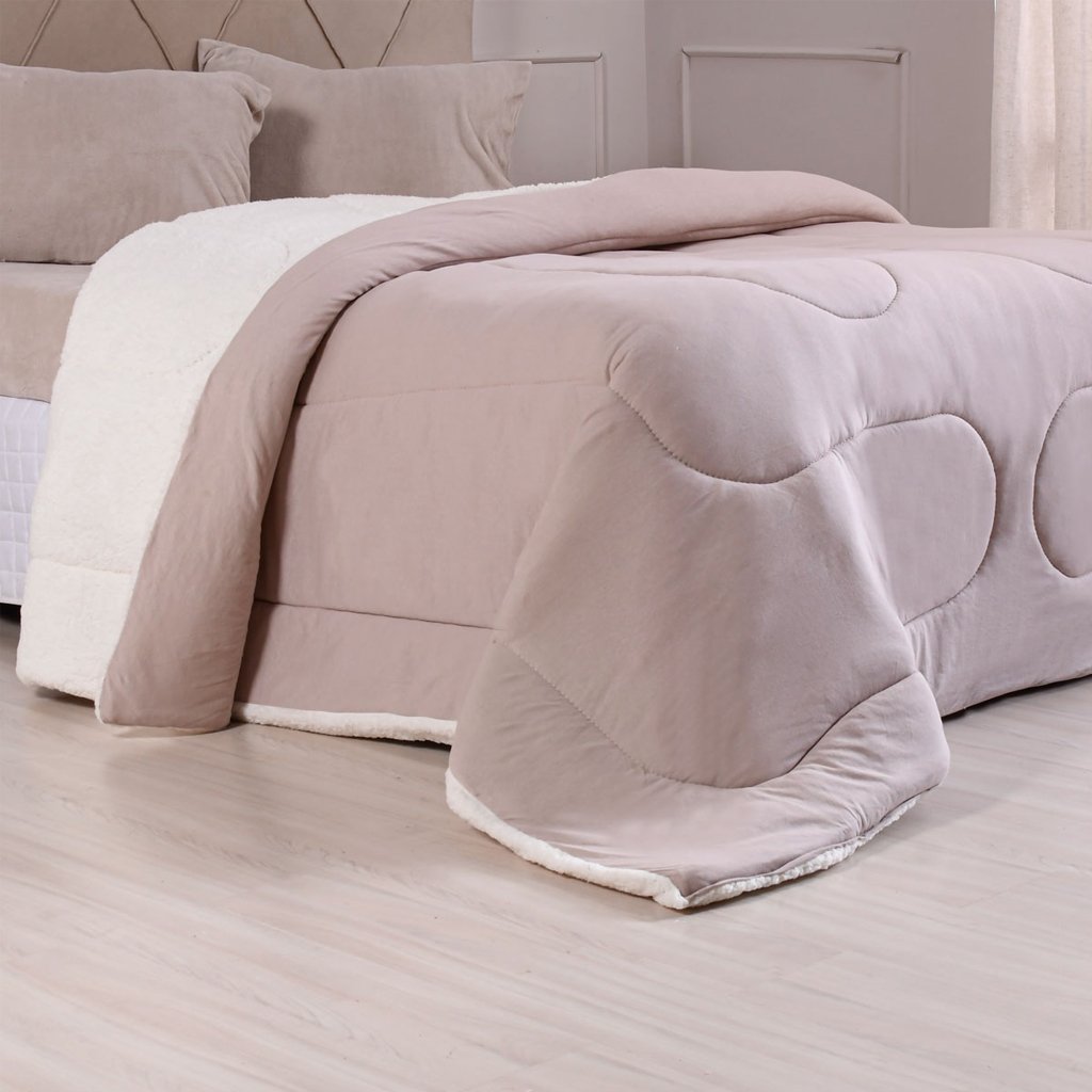 Coberdrom Duetto Queen Malha 100% Algodão Sherpa 220x240cm Castanha