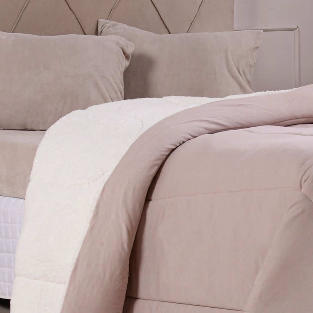 Coberdrom Duetto Queen Malha 100% Algodão Sherpa 220x240cm Castanha
