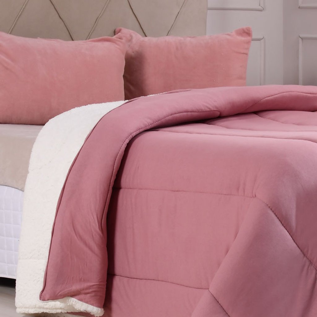 Coberdrom Duetto Queen Malha 100% Algodão Sherpa 220x240cm Rosê Smoke