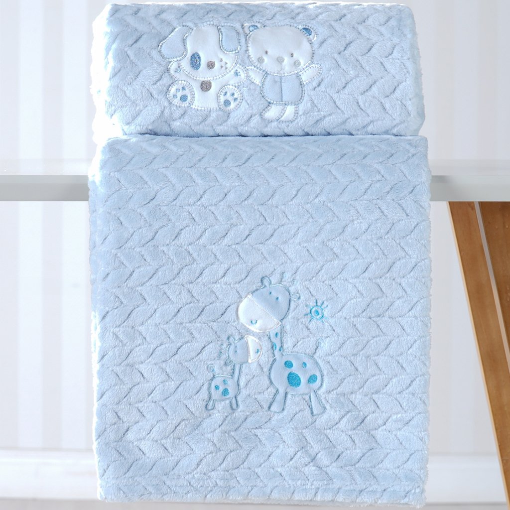 Cobertor Bebê Fluffy 110x90 com Aplique Bordado Blue
