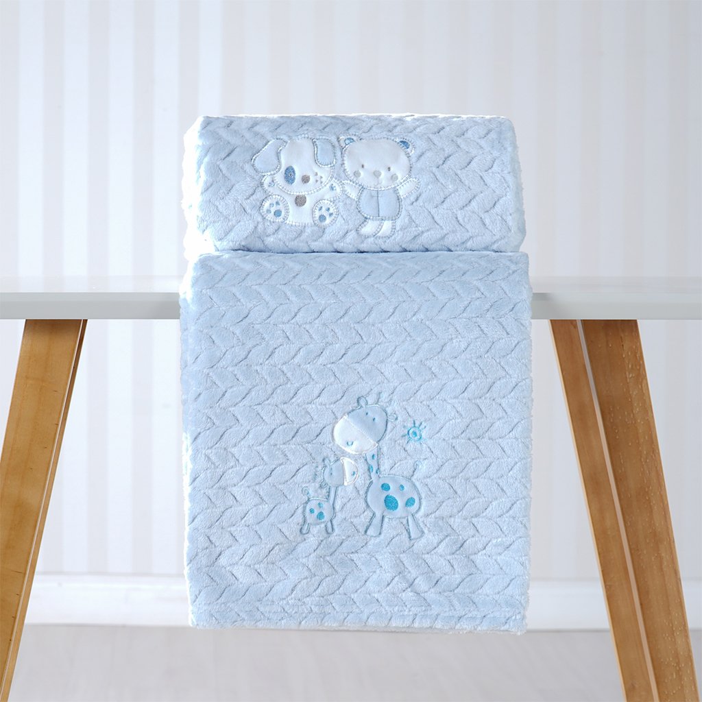 Cobertor Bebê Fluffy 110x90 com Aplique Bordado Blue