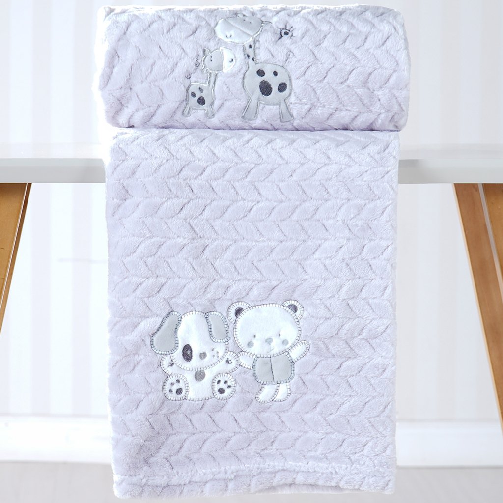 Cobertor Bebê Fluffy 110x90 com Aplique Bordado Gelo