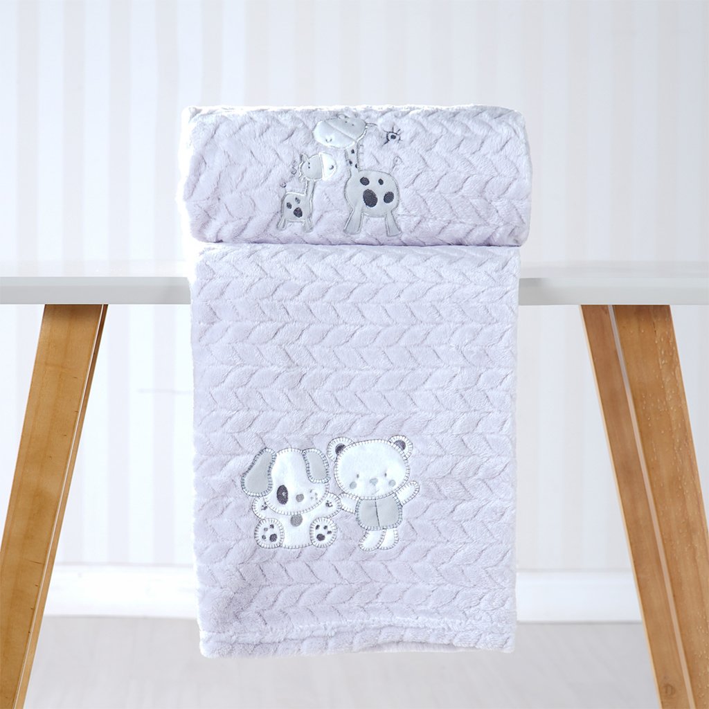 Cobertor Bebê Fluffy 110x90 com Aplique Bordado Gelo