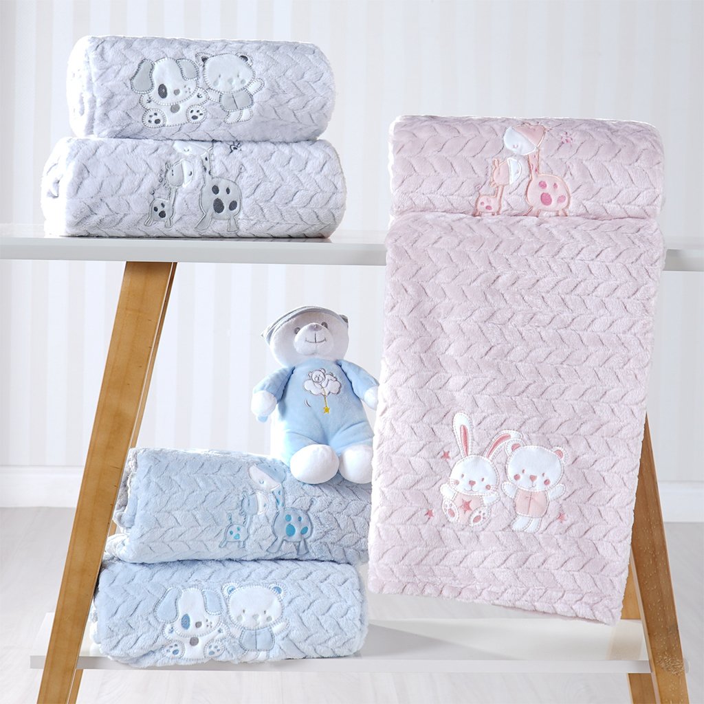 Cobertor Bebê Fluffy 110x90 com Aplique Bordado Malve