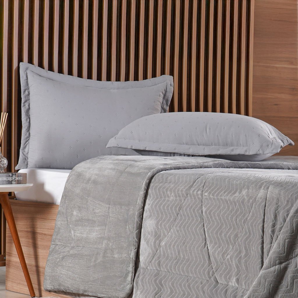 Edredom King Plush Sense Dupla Face 100% Poliéster 250x270cm Platina
