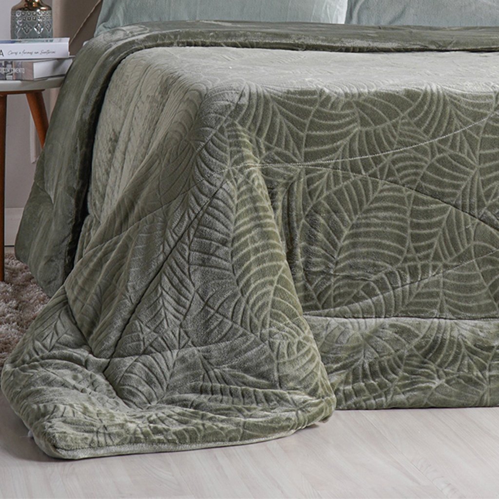 Edredom Queen Plush Sense New Dupla Face Toque Flannel 230X250cm Oliva Escuro