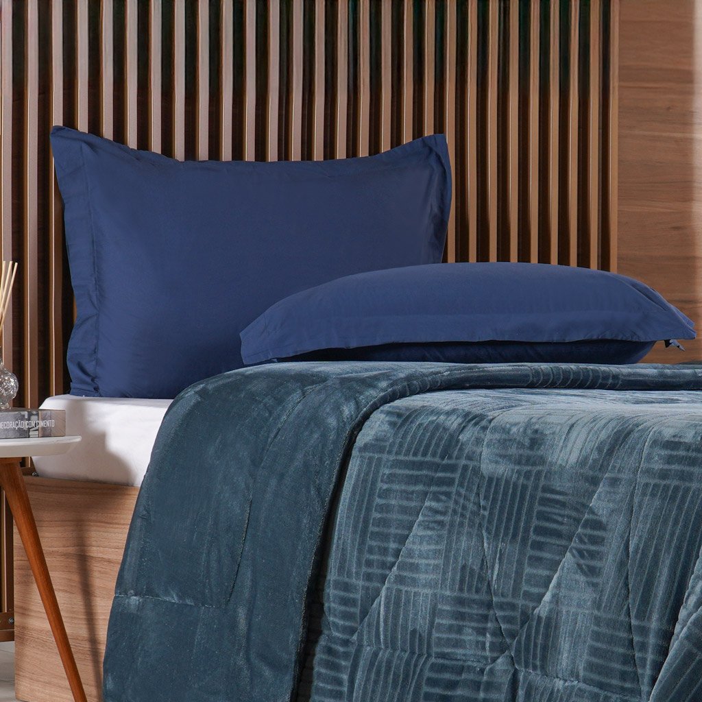 Edredom Solteiro Plush Sense Dupla Face 100% Poliéster 160x220cm Azul Cobalt