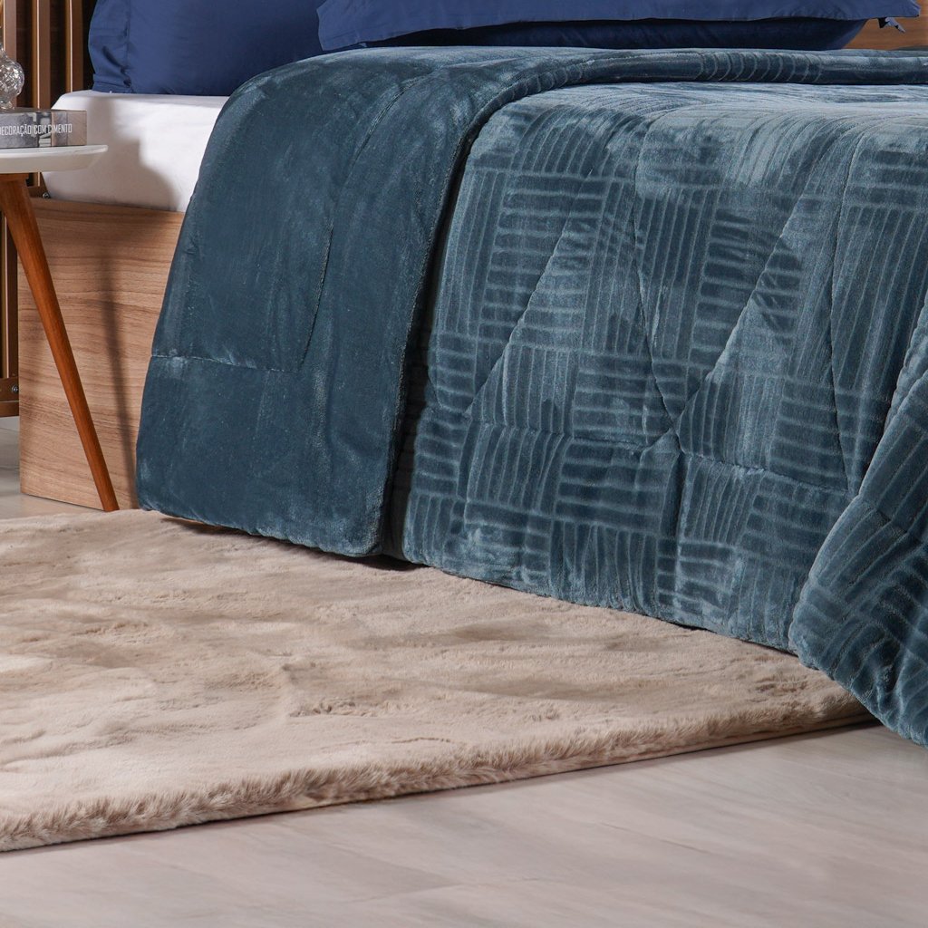 Edredom Solteiro Plush Sense Dupla Face 100% Poliéster 160x220cm Azul Cobalt