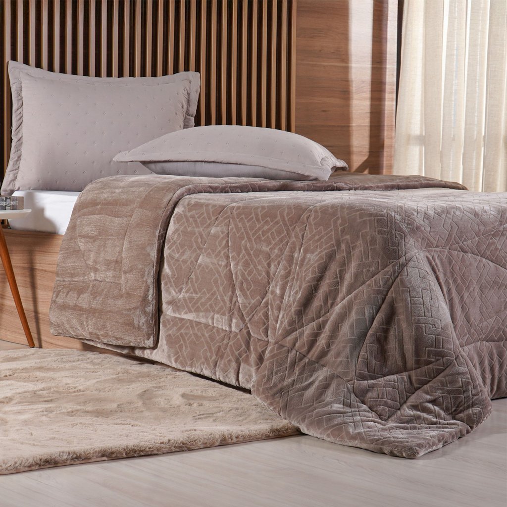 Edredom Solteiro Plush Sense Dupla Face 100% Poliéster 160x220cm Funghi
