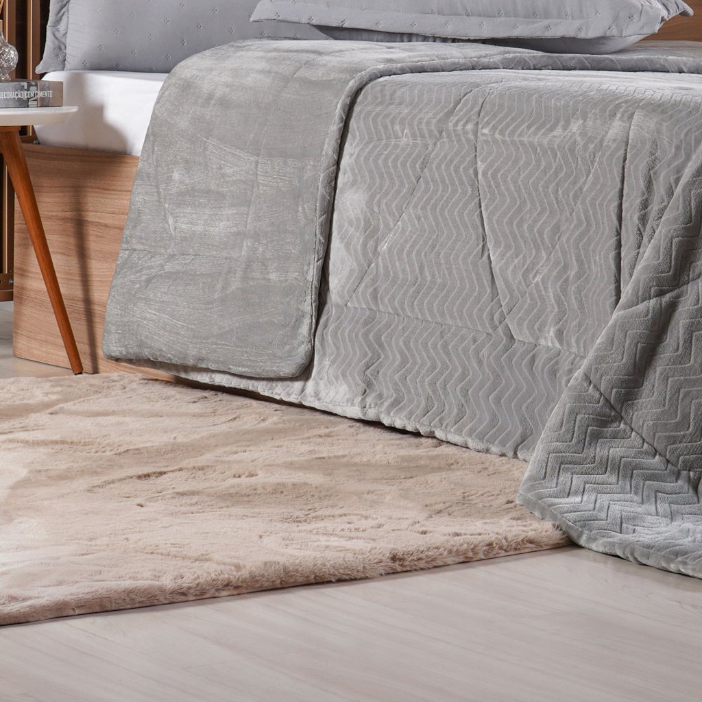 Edredom Solteiro Plush Sense Dupla Face 100% Poliéster 160x220cm Platina