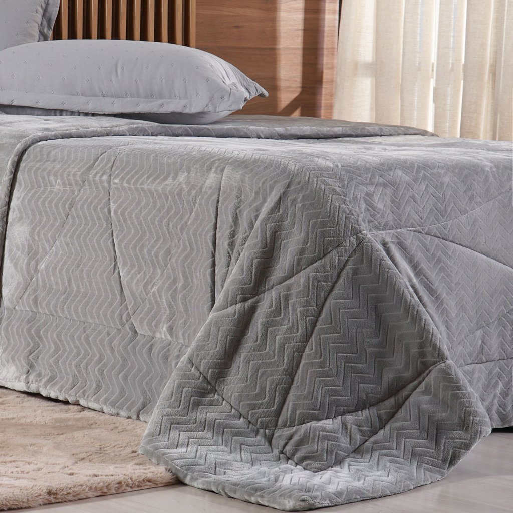 Edredom Solteiro Plush Sense Dupla Face 100% Poliéster 160x220cm Platina