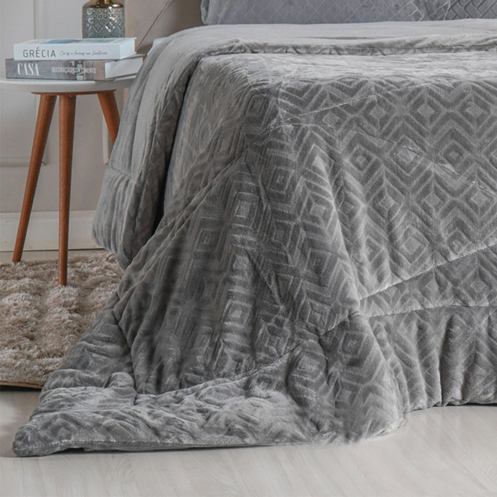 Edredom Solteiro Plush Sense New Dupla Face Toque Flannel 160x220cm Nanquim