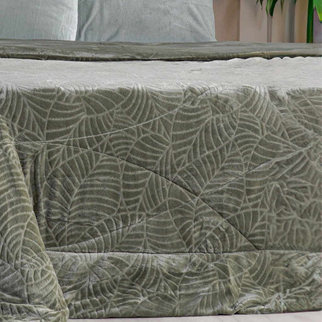 Edredom Solteiro Plush Sense New Dupla Face Toque Flannel 160x220cm Oliva Escuro