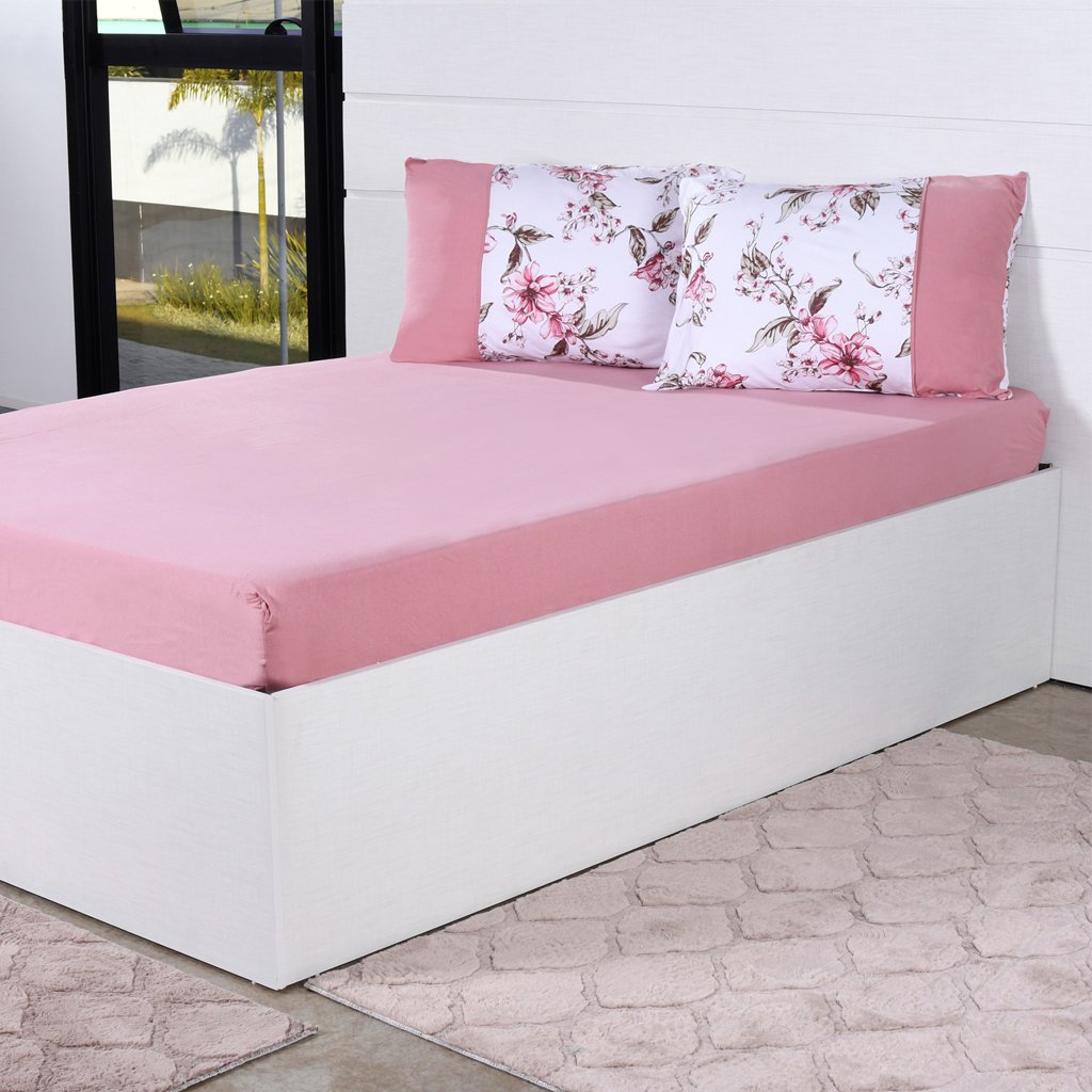 Jogo de Cama Casal 3 Pçs Malha Premium 145g/m² 100% Algodão 138x188x30cm Fiori