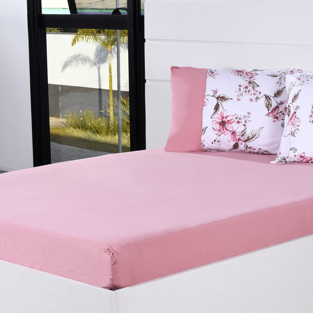 Jogo de Cama Casal 3 Pçs Malha Premium 145g/m² 100% Algodão 138x188x30cm Fiori