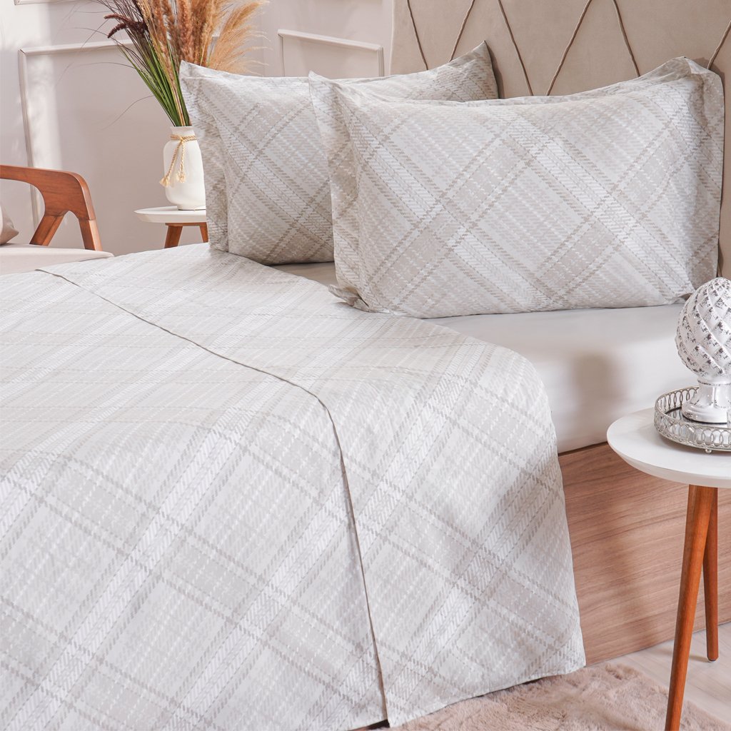Jogo de Cama King 200 Fios Estampado 4 Pçs 193x203x35 Tartan