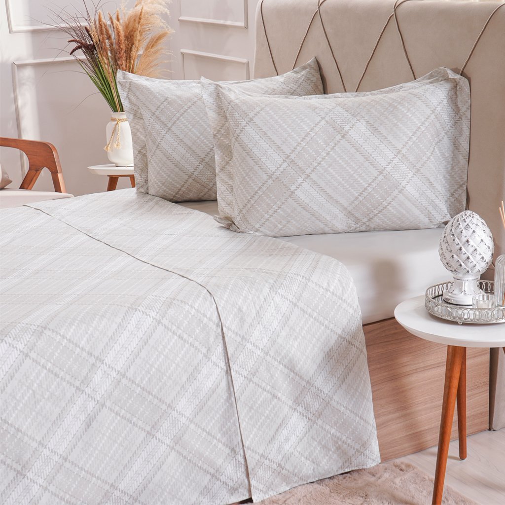 Jogo de Cama King 200 Fios Estampado 4 Pçs 193x203x35 Tartan