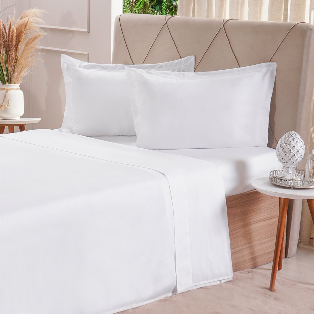 Jogo de Cama King 200 Fios Liso 4 Pçs 193x203x35 Branco