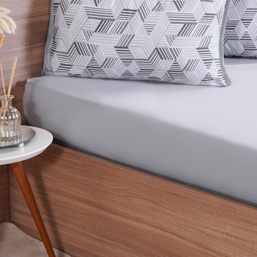 Jogo de Cama King 3 Pçs Malha Premium 145g/m² 100% Algodão 193x203x40cm Geometria