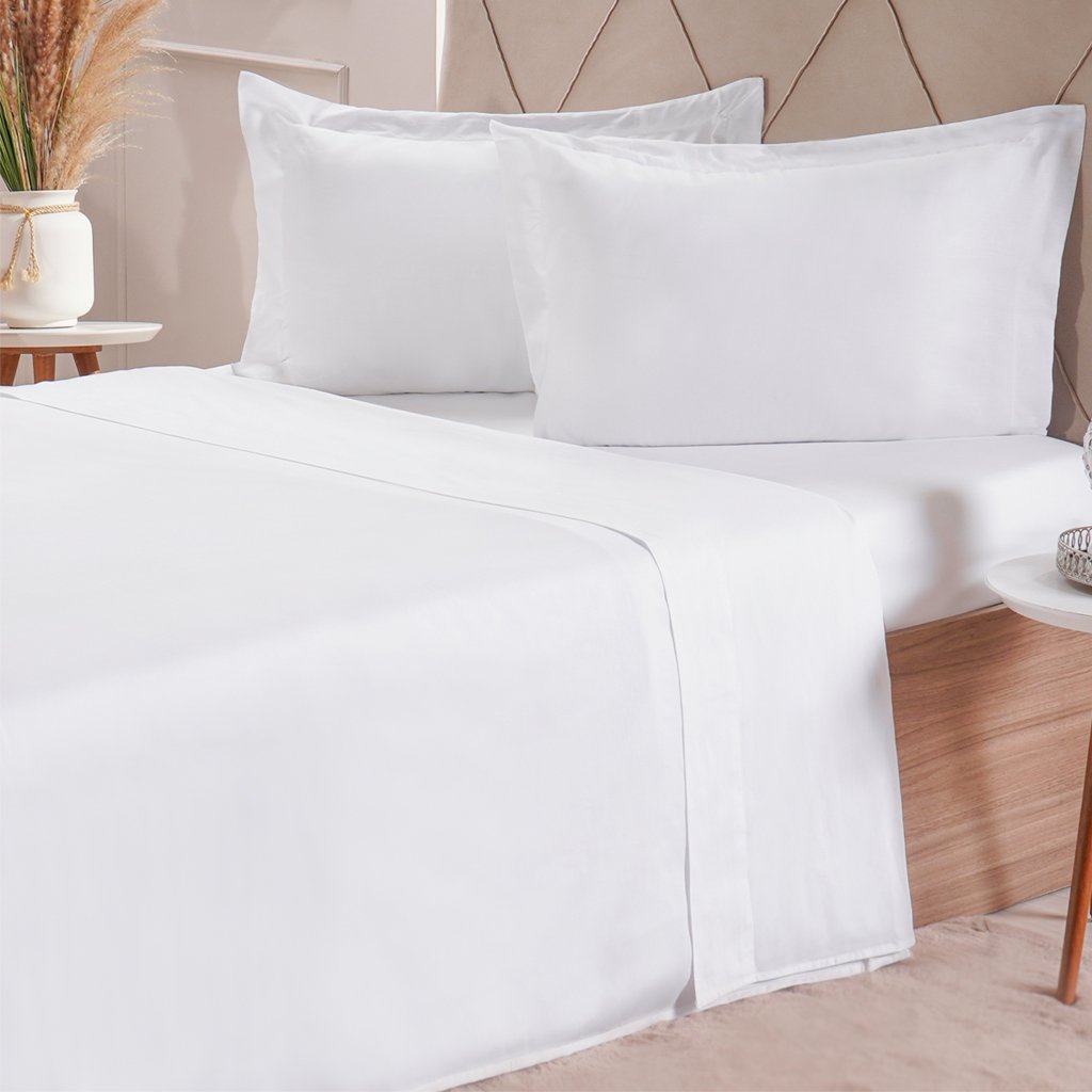 Jogo de Cama Queen 200 Fios Liso 4 Pçs 160x200x35 Branco