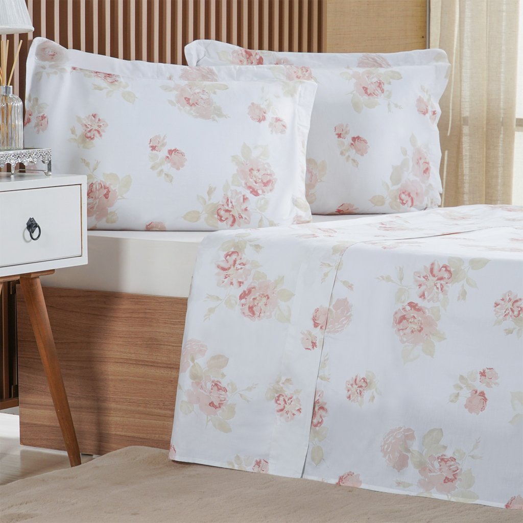Jogo de Cama Queen 3 Pçs 200 Fios 100% Algodão 160x200x35cm Classique