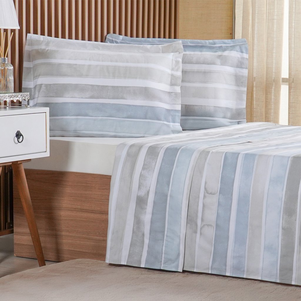 Jogo de Cama Queen 3 Pçs 200 Fios 100% Algodão 160x200x35cm Ligne