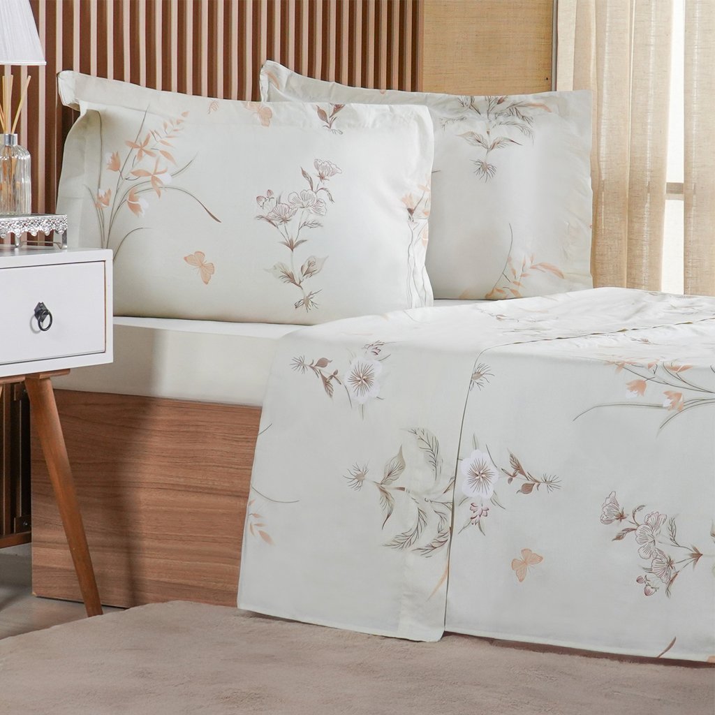 Jogo de Cama Queen 3 Pçs 200 Fios 100% Algodão 160x200x35cm Organique