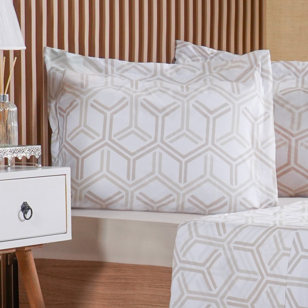 Jogo de Cama Queen 3 Pçs 200 Fios 100% Algodão 160x200x35cm Rayon