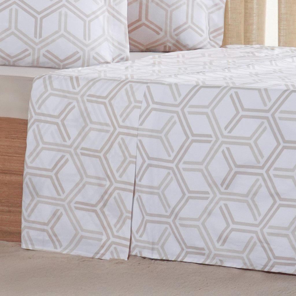 Jogo de Cama Queen 3 Pçs 200 Fios 100% Algodão 160x200x35cm Rayon
