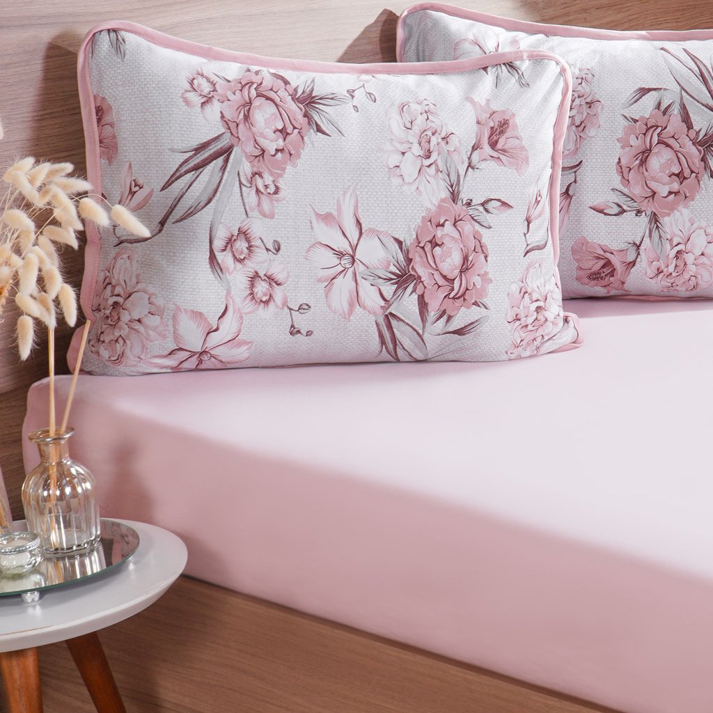 Jogo de Cama Queen 3 Pçs Malha Premium 145g/m² 100% Algodão 158x198x35cm Florescer