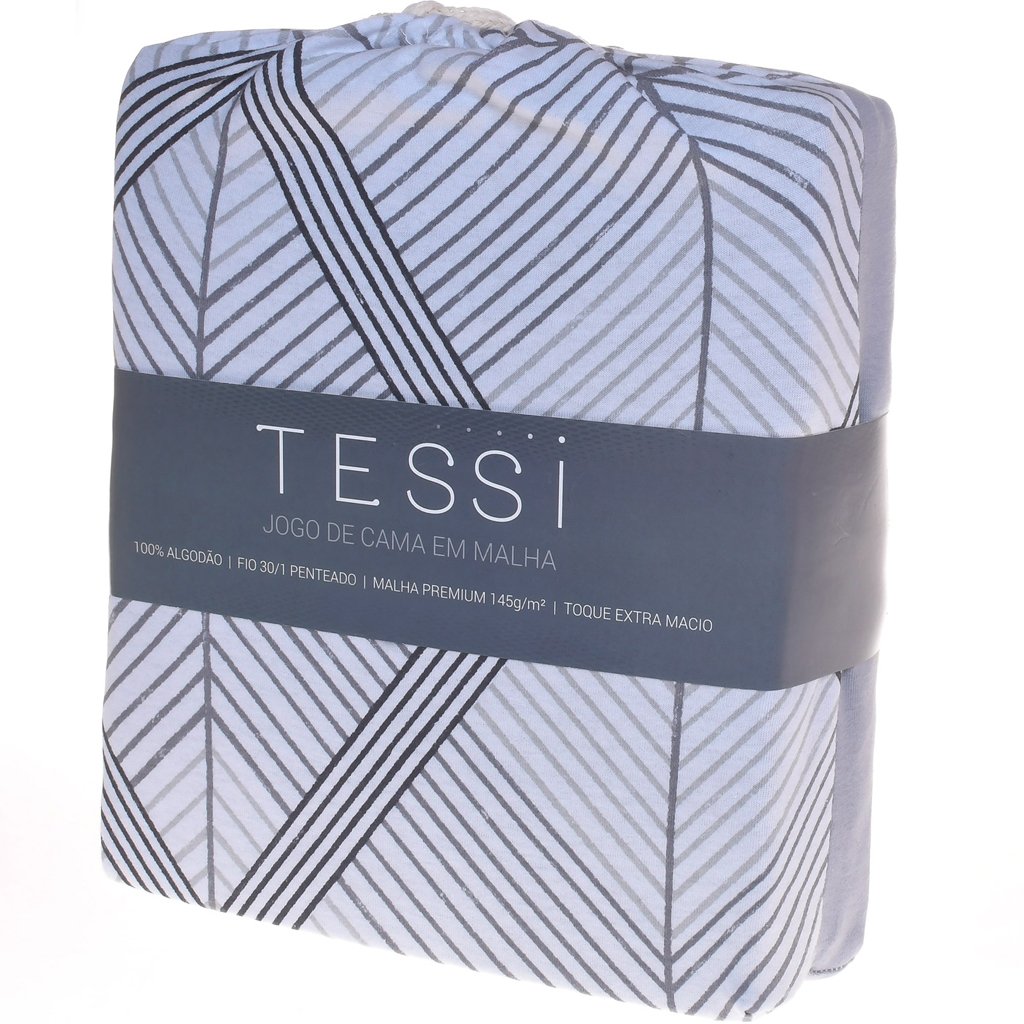 Jogo de Cama Queen 3 Pçs Malha Premium 145g/m² 100% Algodão 158x198x35cm Illusion