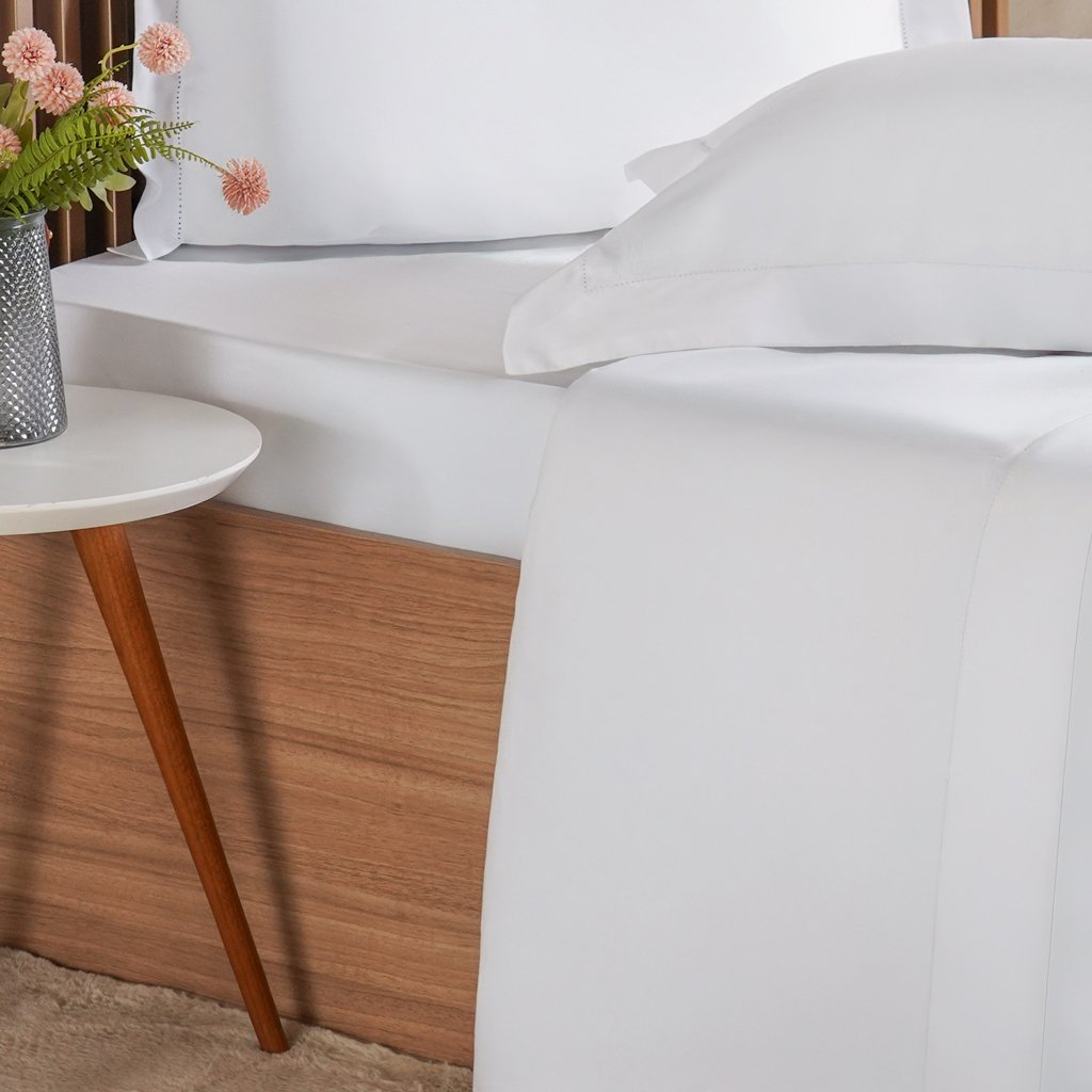 Jogo de Cama Queen 4 Pçs Ricamo 300 Fios 100% Algodão 160x200x40cm Branco