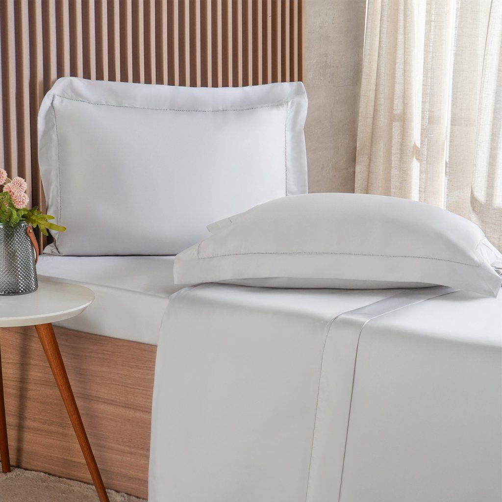 Jogo de Cama Queen 4 Pçs Ricamo 300 Fios 100% Algodão 160x200x40cm Cinza Fog