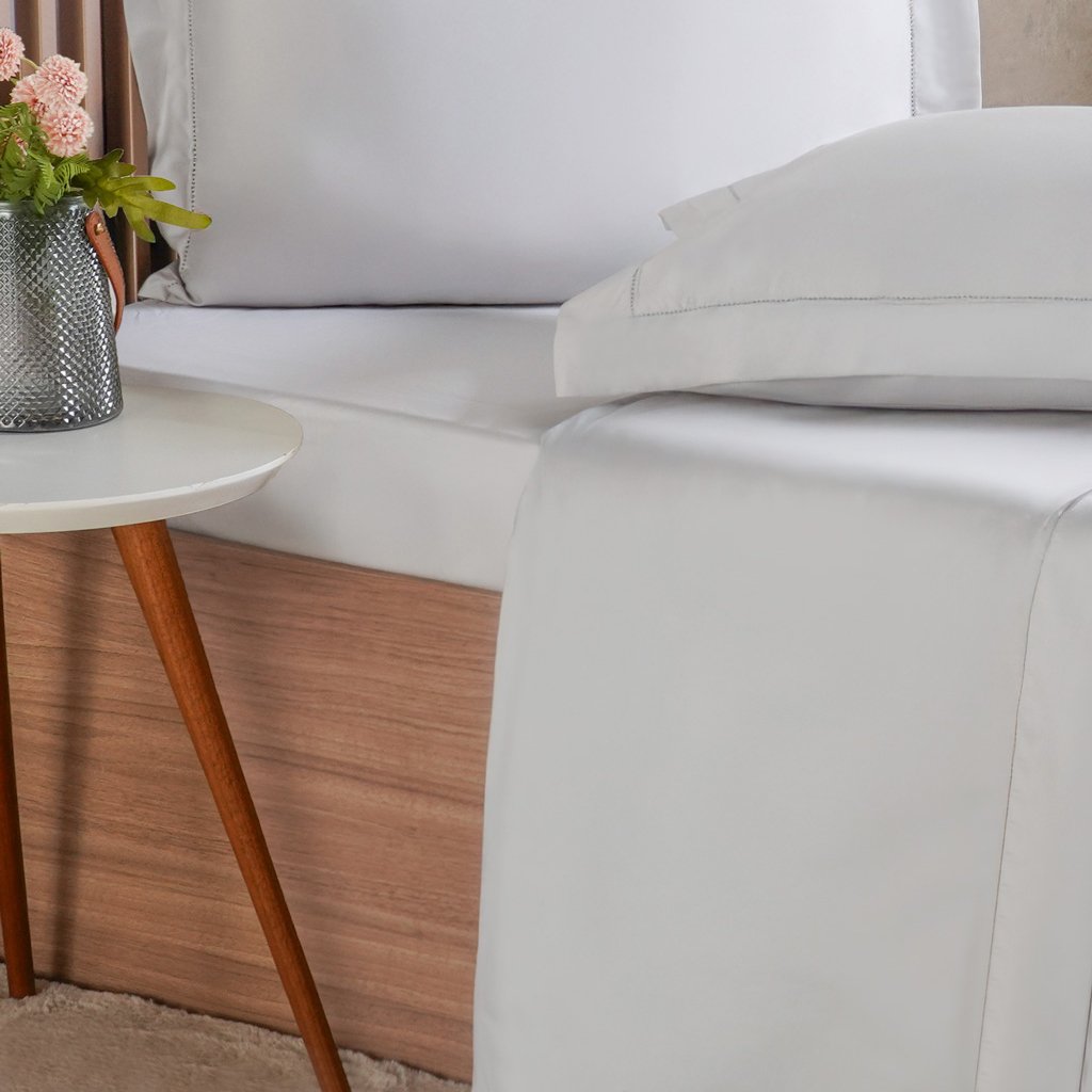 Jogo de Cama Queen 4 Pçs Ricamo 300 Fios 100% Algodão 160x200x40cm Cinza Fog