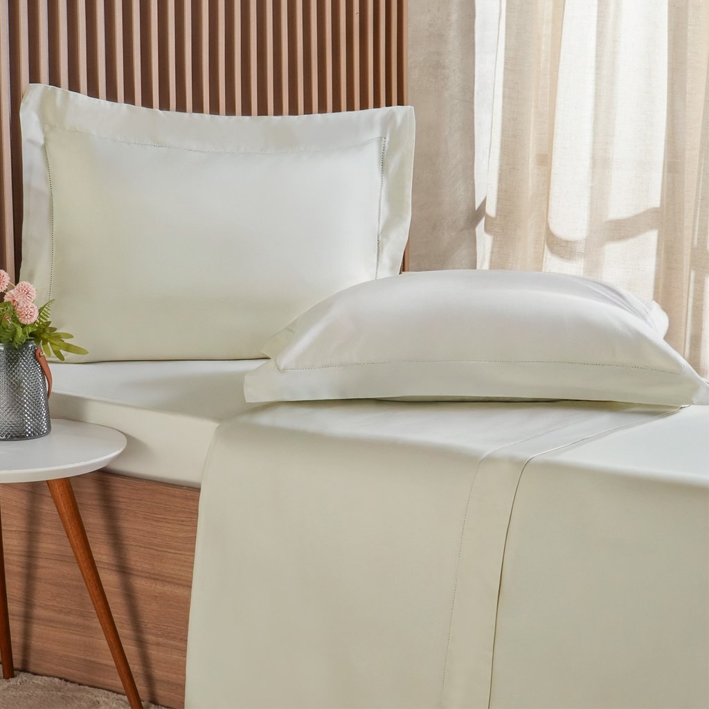 Jogo de Cama Queen 4 Pçs Ricamo 300 Fios 100% Algodão 160x200x40cm Salvia