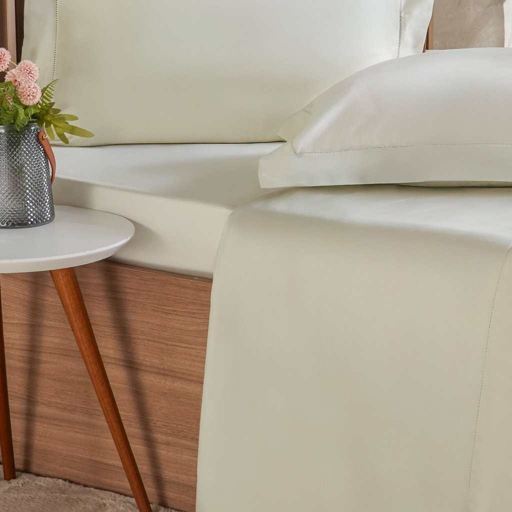 Jogo de Cama Queen 4 Pçs Ricamo 300 Fios 100% Algodão 160x200x40cm Salvia