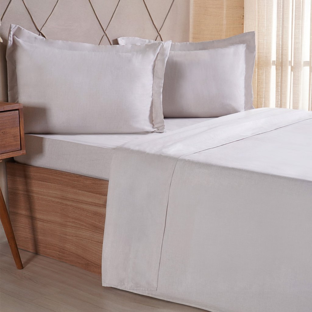 Jogo de Cama Queen 4 Pçs lIne Stile 100% Poliéster 158x198x35cm Biscuit