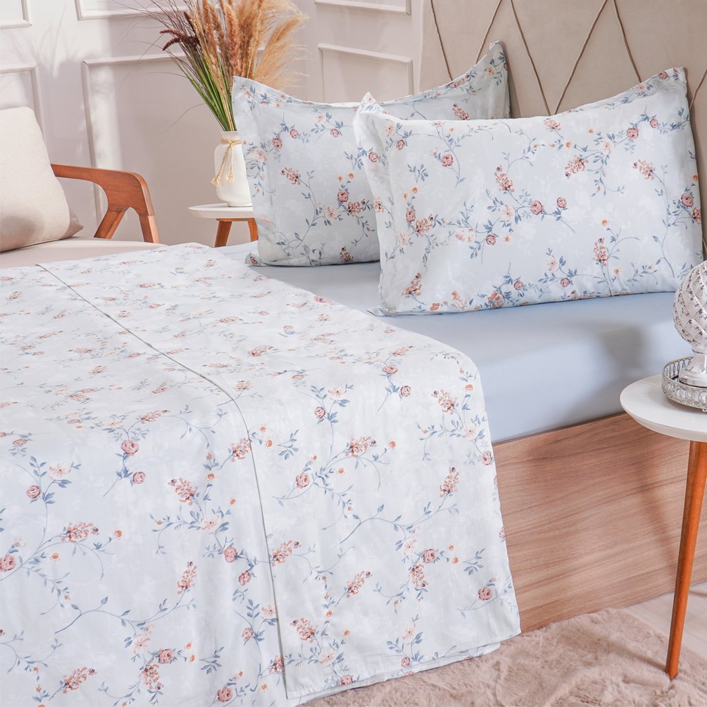 Jogo de Cama Solteiro 200 Fios Estampado 3 Pçs 90x190x35 Floralis