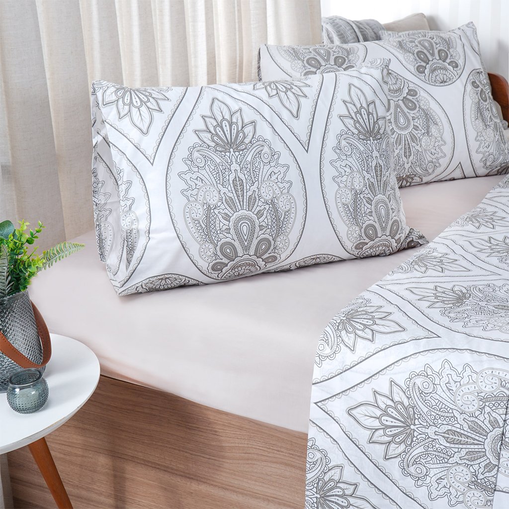Jogo de Cama Solteiro 3 Pçs 150 Fios Super Macio 100% Algodão Paisley
