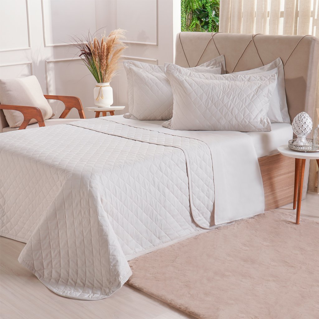 Kit Colcha Casal 200 Fios Lisa 220x240cm Luna