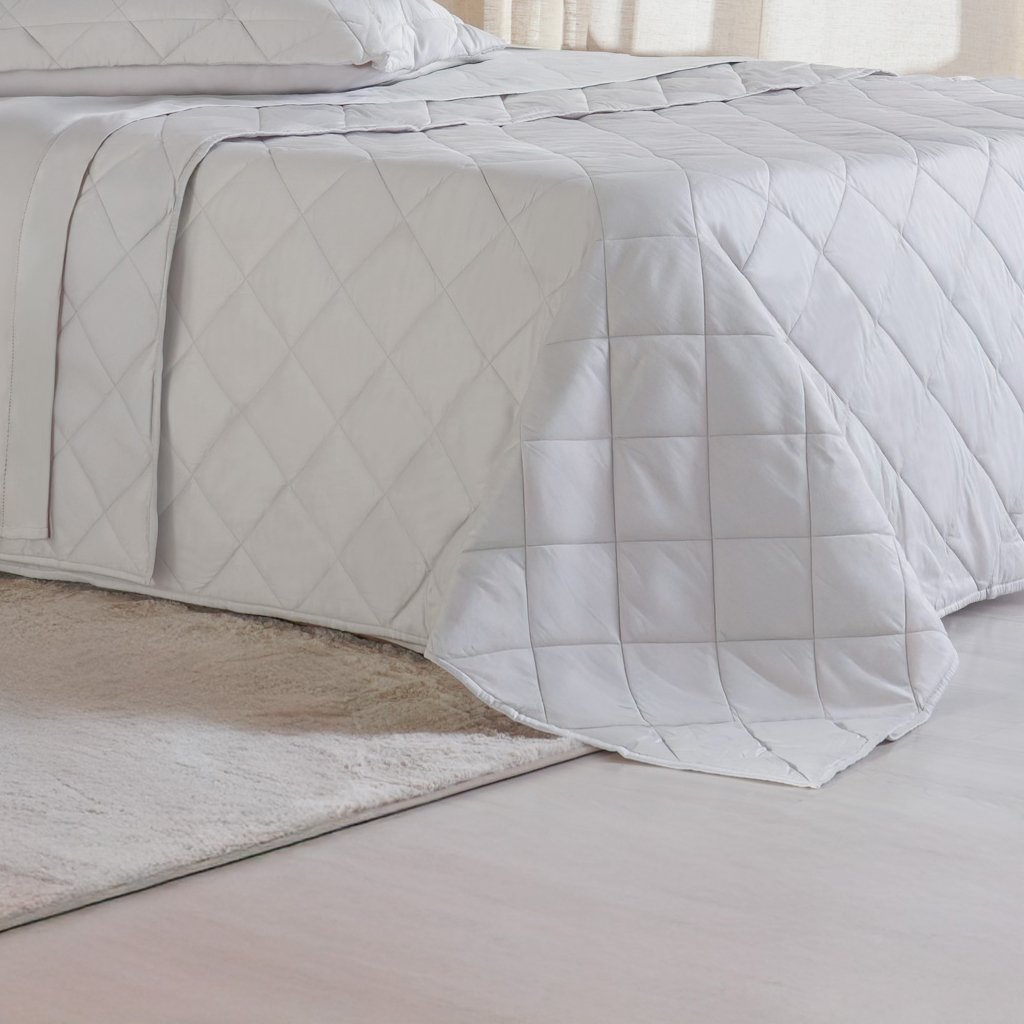 Kit Colcha Casal 3 Pçs Ricamo 300 Fios 100% Algodão 220x240cm Cinza Fog