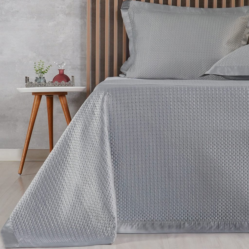 Kit Colcha Casal Satinatta Cetim 100% Póliéster 220x240cm Platina
